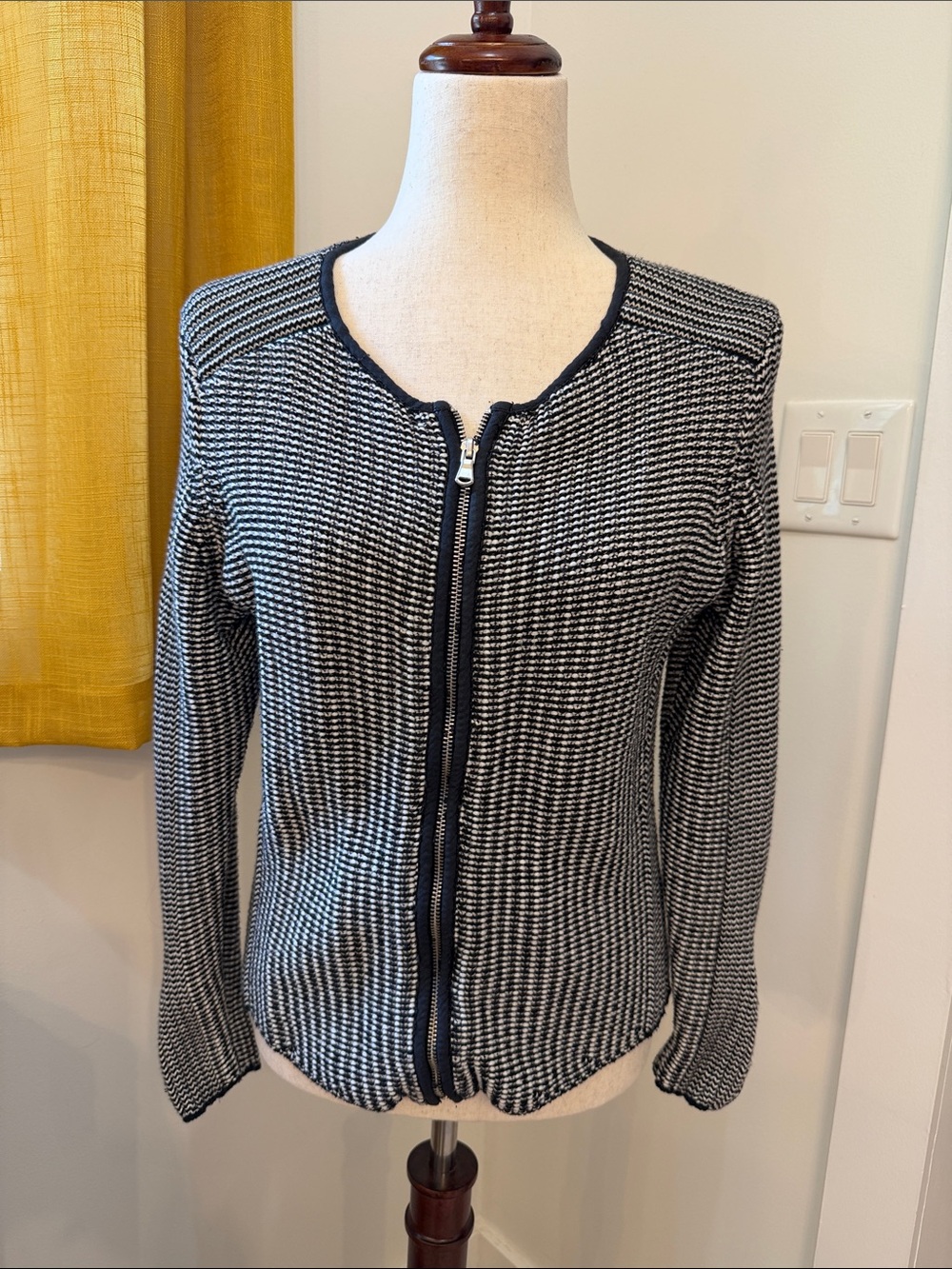 H&M Black and White Zip-Front Knit Blazer